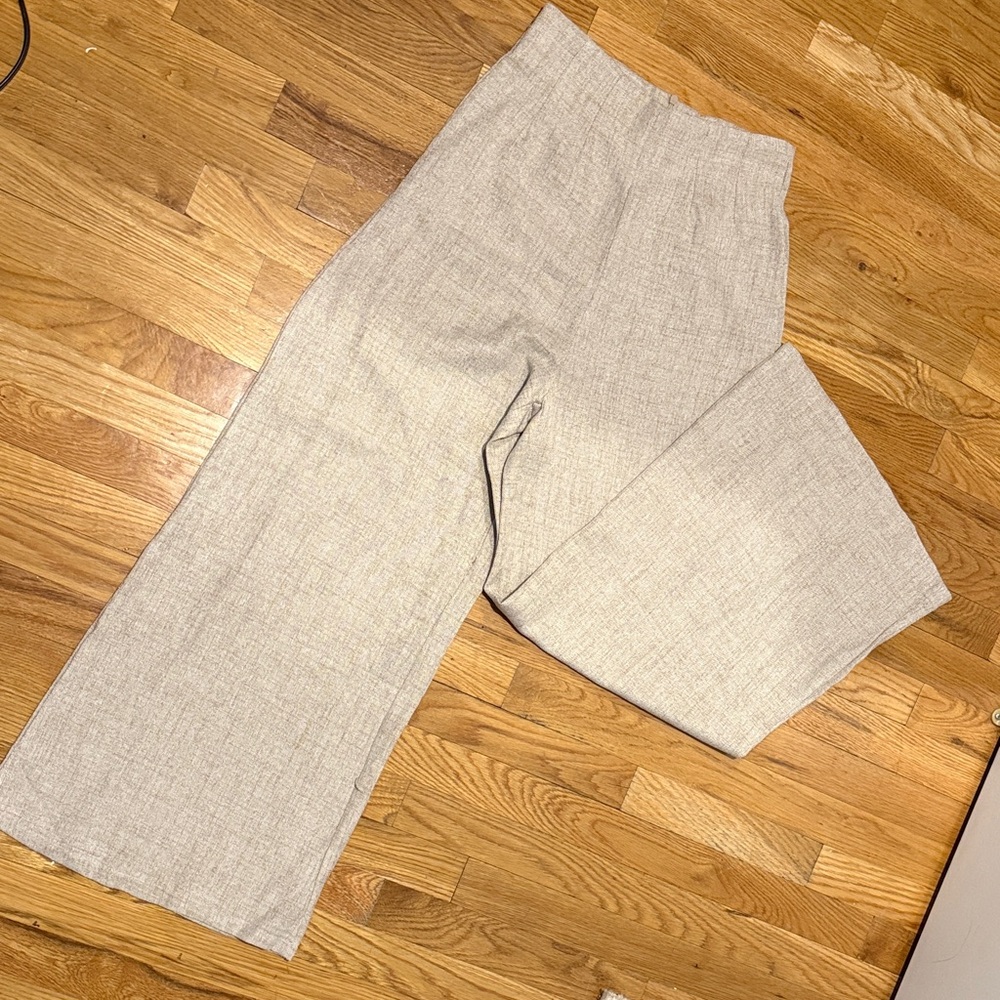 Wide Leg Linen-Blend Pants in Light Beige